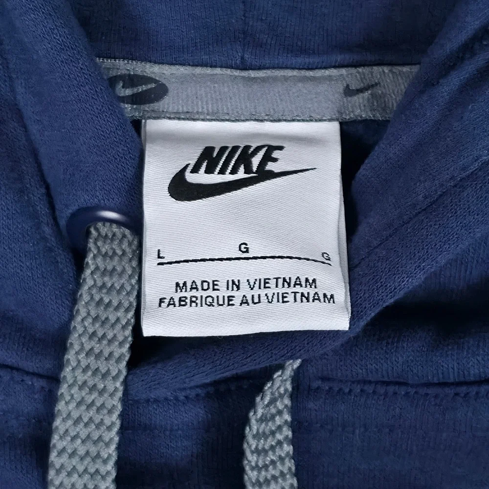 Nike Hoodie Mens Large Blue Double Center Swoosh Graphic Pullover Fleece EUC